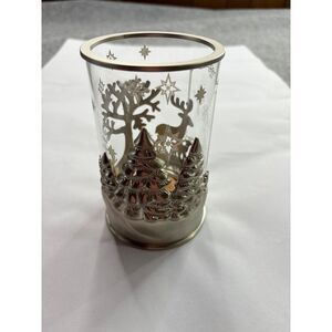 Things Remembered Candle Holder Glass Pewter 3D Cutout Woodland Rustic Cabincore